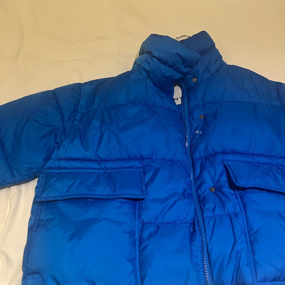 NVLT Blue Puffer Jacket with High Collar and Quilted Design